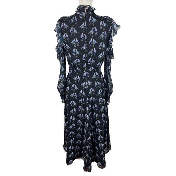 Ted Baker Hilaina Love Birds Midi Dress Black Cold Shoulder Size 0 or US 2 - Picture 7 of 13